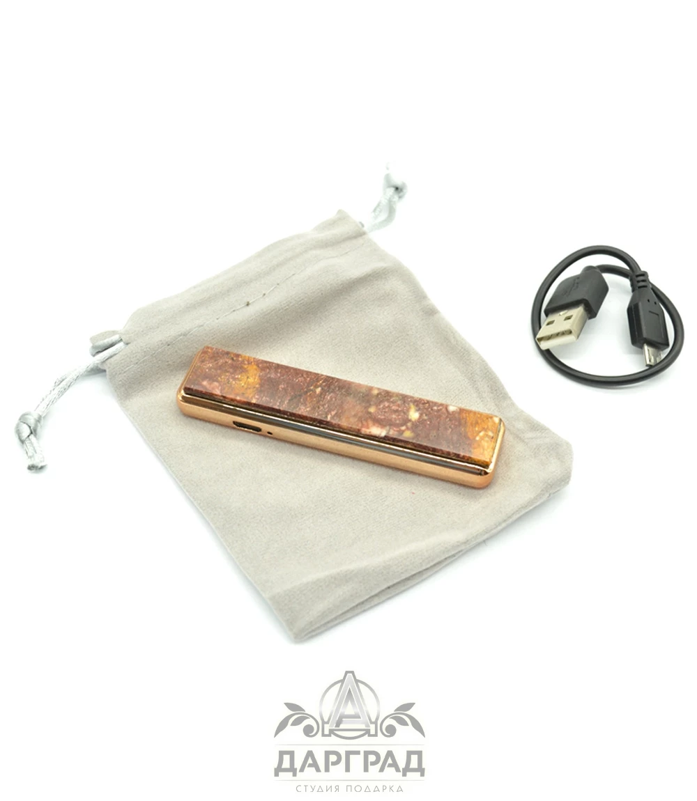 USB Зажигалка с нат. камнем «Авантюрин» - №3