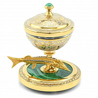 Икорница с малахитом «Осетр» Златоуст