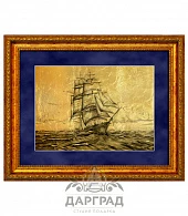 Картина на золоте «Парусник в море» - фото товара